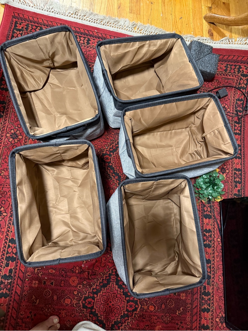 Set of 5 Grey Fabric Storage Bins with Dark Trim - Picture 3 of 6